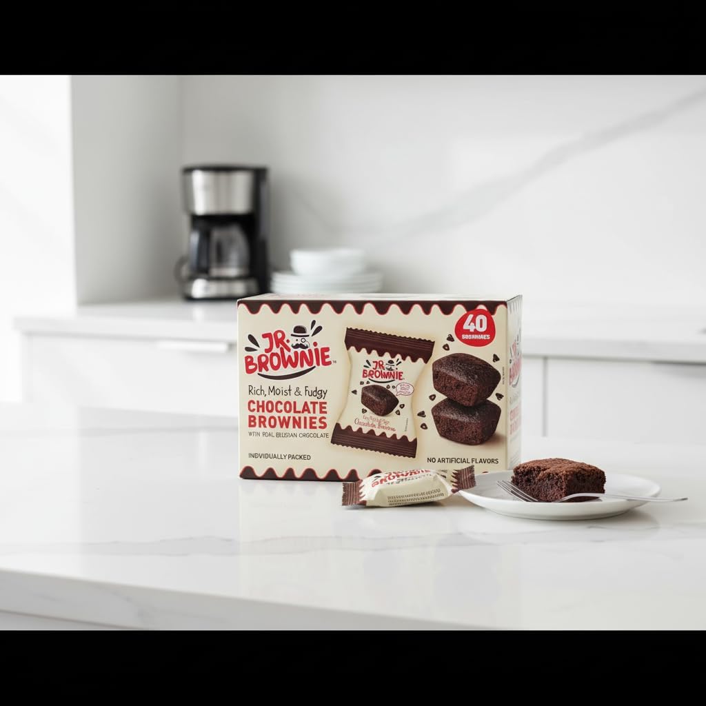 Brownies de Chocolate con Auténtico Chocolate Belga, Caja de 40 Unidades - Snack Dulce sin Aceite de Palma, Mr. Brownie, Sin GMO, Envueltos Individualmente - NEXU