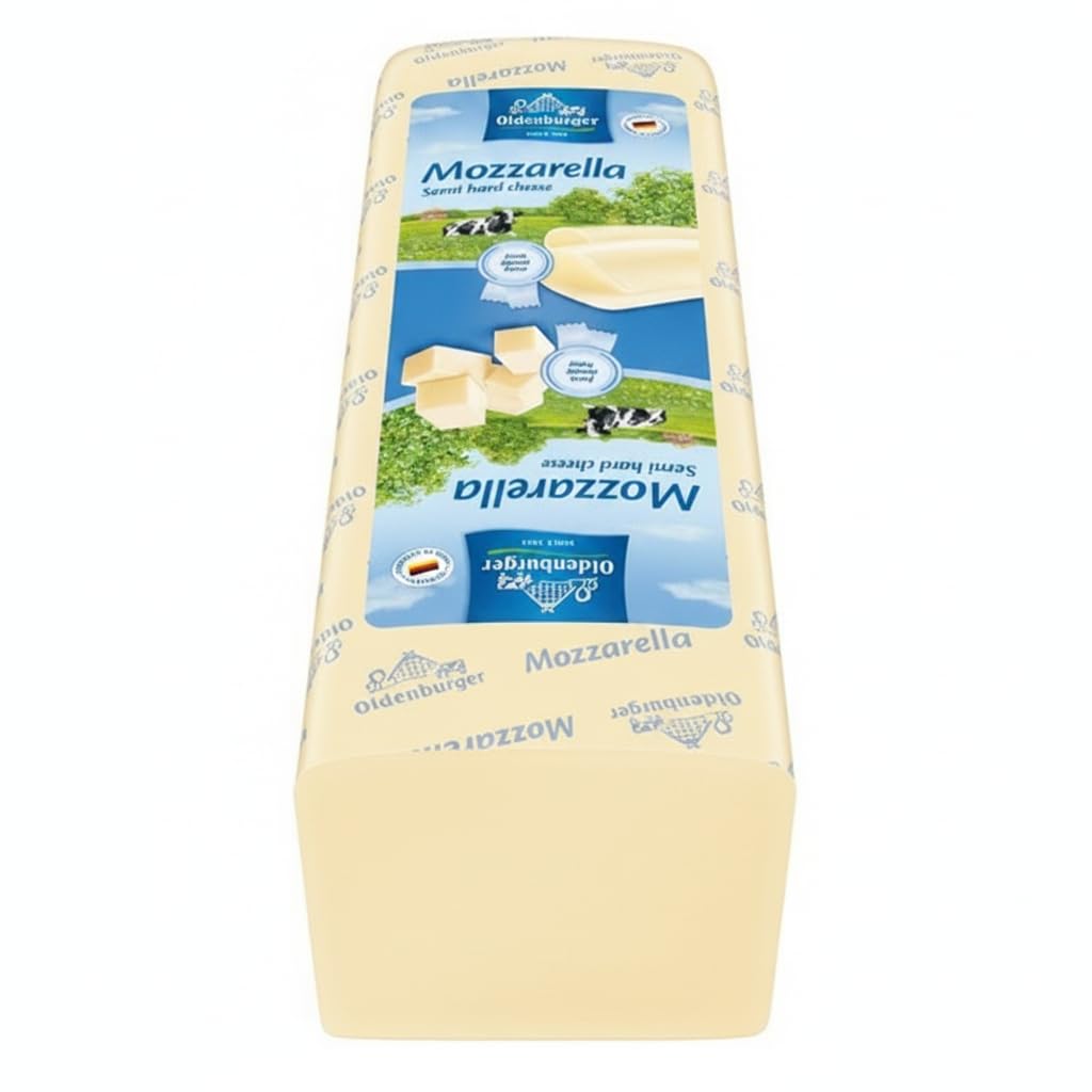 Queso Mozzarella Semiduro 3kg - Bloque de Queso Alemán para Pizzas, Pastas y Gratinados - Oldenburger - Ideal para Rallar y Fundir con Textura Cremosa - NEXU