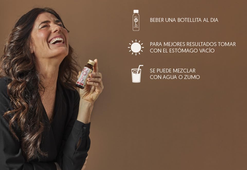 GOLD COLLAGEN Forte - Complemento de Colágeno Marino Hidrolizado Antiarrugas para Sistema Inmunitario con Vitamina C y Ácido Hialurónico, Biotina para el Cabello Piel y Uñas 1 Caja 10 Botellitas 50 ml