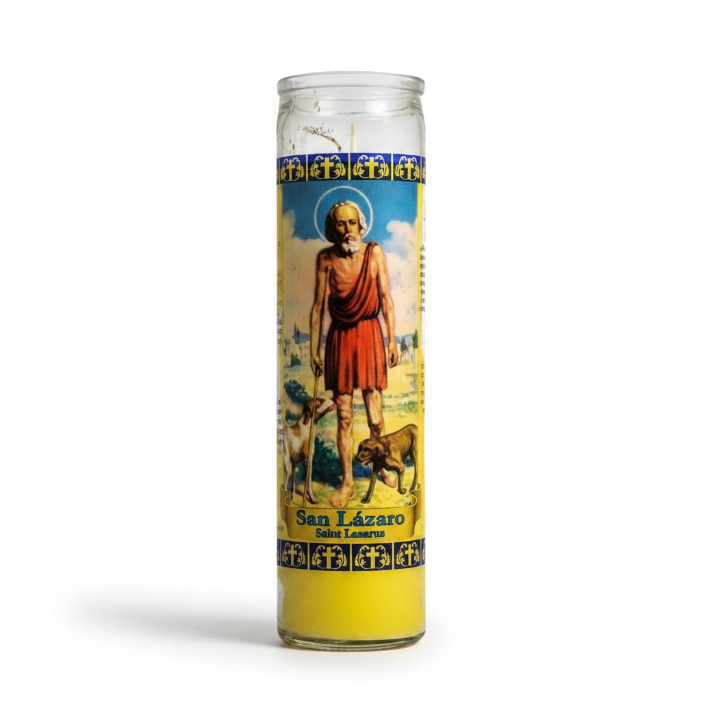 Velón de San Lázaro - Vela Religiosa de 7 Días para Peticiones de Salud y Sanación - Llama de 110 Horas - Vaso de Cristal - Goya Velón - Ideal para Esperanza y Renacimiento - NEXU