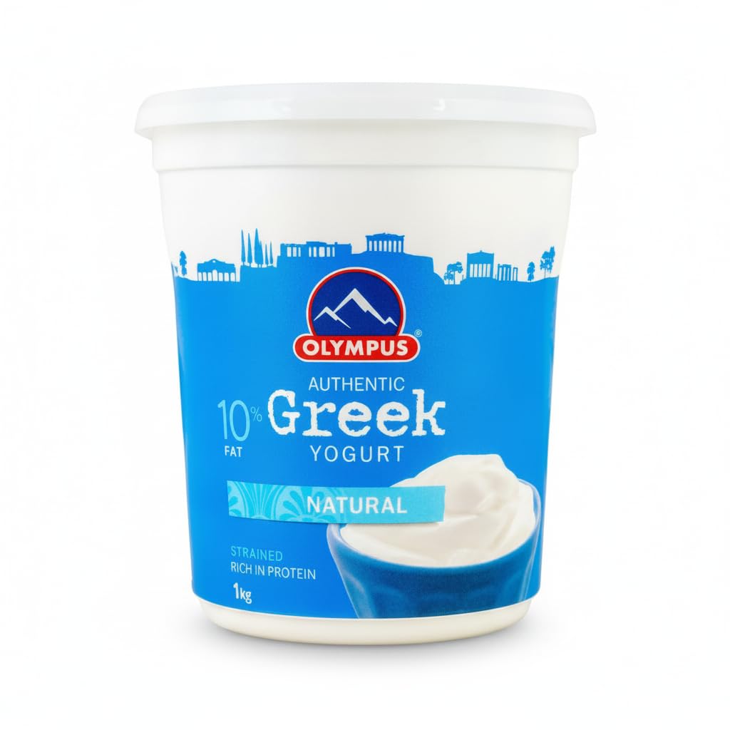 Yogur Griego Auténtico Natural 10% Grasa 1kg - Textura Cremosa - Rico en Proteínas y Sin Azúcares Añadidos - Olympus - Ideal para Recetas Tradicionales - NEXU