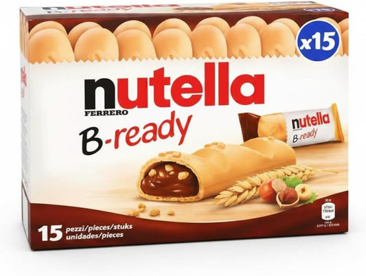 B-ready Barquillo - 1 Paquete de 15 Galletas Crujientes Rellenas de Crema de Avellana y Cacao con Trigo Tostado - Nutella - Snack Individual para Desayuno y Merienda, 330g (15 x 22g) - NEXU