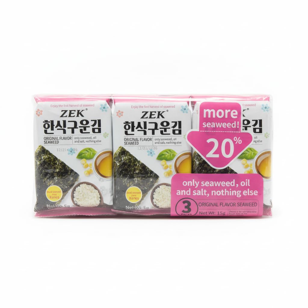 Alga Nori Tostada Sabor Original - Pack de 3 x 5g (15g Total) - Snack de Algas Coreanas Crujientes de Primera Cosecha - Ideal para Sushi, Arroz y Dietas Saludables - Sin Aditivos Artificiales - NEXU