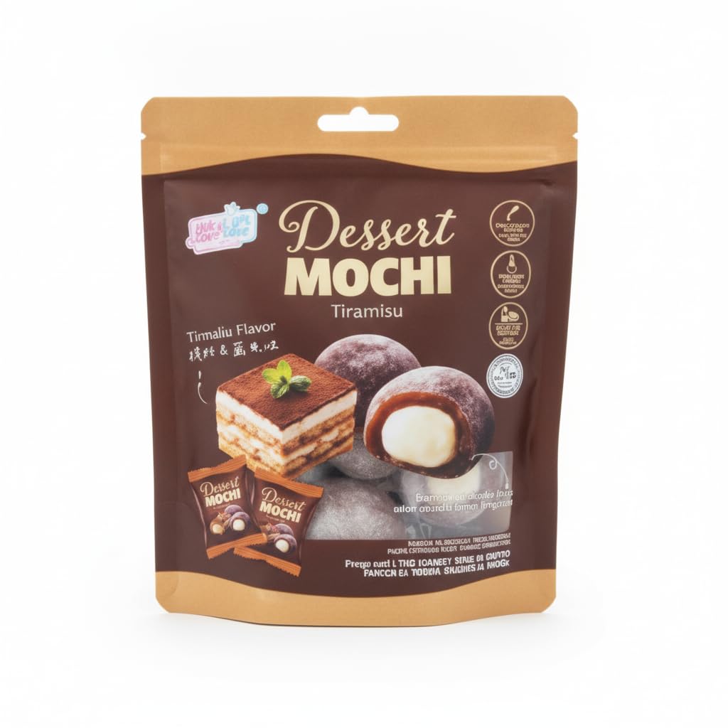 Mochi Relleno de Chocolate y Tiramisú - Dulce Japonés con Textura Elástica y Relleno Cremoso de Chocolate Blanco - Snack de Arroz Glutinoso con Cacao - Certificado Halal - Bolsa 120g - NEXU
