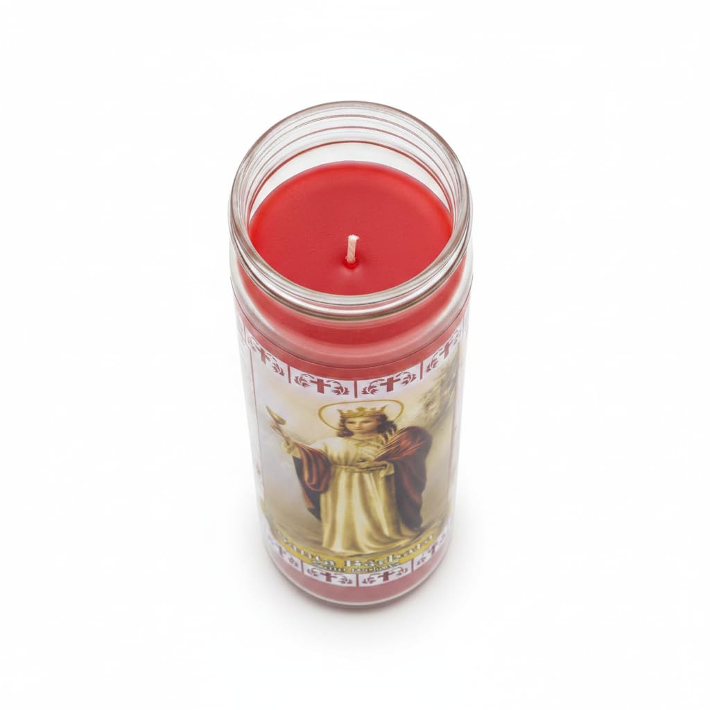 Velón de Santa Bárbara - Vela de Oración y Protección de 7 Días - Velón Rojo en Vaso de Cristal para Peticiones de Dinero, Amor y Causas Difíciles - GOYA - Ritual Devocional Tradicional - NEXU