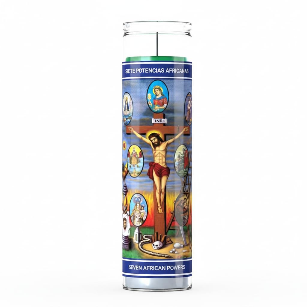 Vela 7 Potencias Africanas Colores en Envase de Vidrio - Velón Esotérico para Rituales de Protección, Suerte y Prosperidad - Goya - Vela Multicolor para Abrir Caminos y Bienestar Espiritual - NEXU