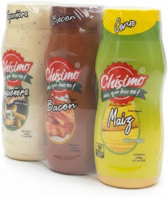 Pack de 3 Salsas Gourmet (3 x 330g) - Sabores Tequeñera, Bacon y Maíz - Sin Gluten, Chísimo, Ideales para Hamburguesas, Tequeños y Snacks - Textura Cremosa