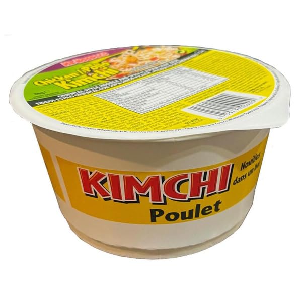 Pack de 12 Fideos Instantáneos Sabor Pollo Kimchi en Bol - 12 x 86g - Ramen Coreano Picante con Verduras - Comida Rápida y Deliciosa - Mr. Noodles - Certificación Halal - NEXU