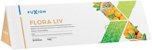 FUXION - Flora LIV – Té Frutal en Polvo | Fibra Prebiótica | Sabor Granadilla Dulce + Aguaymanto | Equilibrio de la Flora Intestinal y Defensas Naturales | MEJOR SALUD DIGESTIVA| 1 Caja con 28
