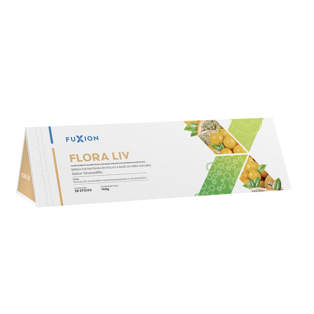 FUXION - Flora LIV – Té Frutal en Polvo | Fibra Prebiótica | Sabor Granadilla Dulce + Aguaymanto | Equilibrio de la Flora Intestinal y Defensas Naturales | MEJOR SALUD DIGESTIVA| 1 Caja con 28