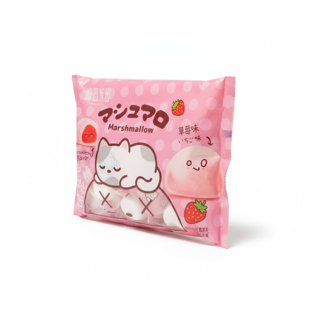 Marshmallows Rellenos de Fresa - Envueltos Individualmente - Bolsa de 90g - Sin Grasas - Dulces Inspirados en Repostería Asiática para Regalo o Postres - NEXU