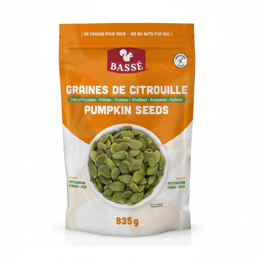 Pipas de Calabaza Tostadas, Peladas y con Sal - 835g - Snack Saludable Rico en Proteína y Fibra - Ideal para Ensaladas y Aperitivos Veganos - Bassé - Pack Familiar - NEXU