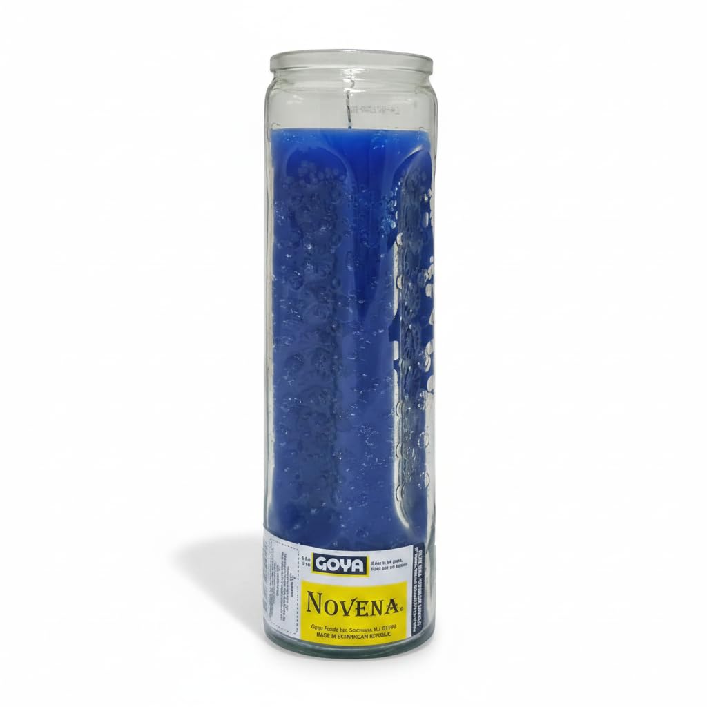 Vela Novena Azul en Vaso de Cristal para Negocios, Éxito y Serenidad - 1 Unidad - Ideal para Peticiones Administrativas y Confianza - Goya - Espiritual - NEXU