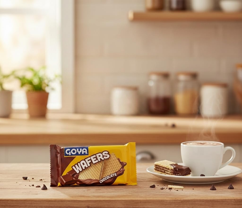 Wafers Galletas Rellenas de Crema Sabor Chocolate, 95g - Barquillos Crujientes con Relleno Dulce - Snack Ideal para Postres, Meriendas o Acompañar Helados y Batidos - Goya - NEXU