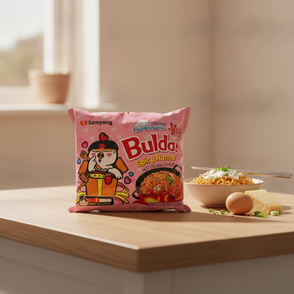 Fideos Ramen Instantáneos Picantes Sabor Pollo Carbonara, Pack de 3 x 130 g, Pasta Coreana Samyang Hot Chicken Flavor, NEXU