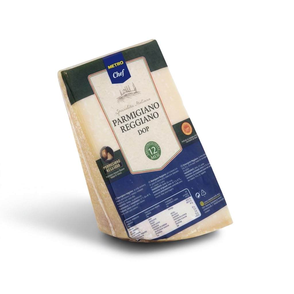 Parmigiano Reggiano DOP - Queso Italiano Curado 12 Meses - 1 KG - Auténtico de Parma y Reggio Emilia- METRO - 100% Natural - Alto en Proteínas - Formato Gourmet - NEXU