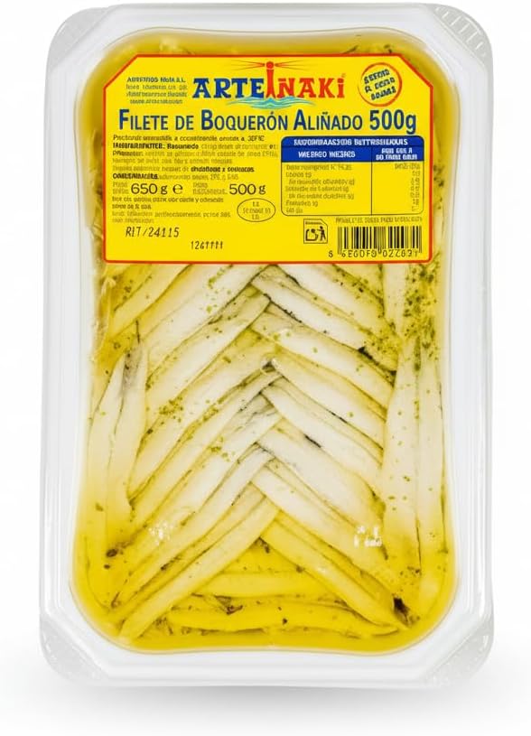 Filetes de Boquerón Aliñados con Ajo y Perejil Natural - 500g Peso Escurrido - Listos para Consumir, Aperitivo Tradicional en Aceite - ARTEIÑAKI - Tarrina Refrigerada 650g - NEXU