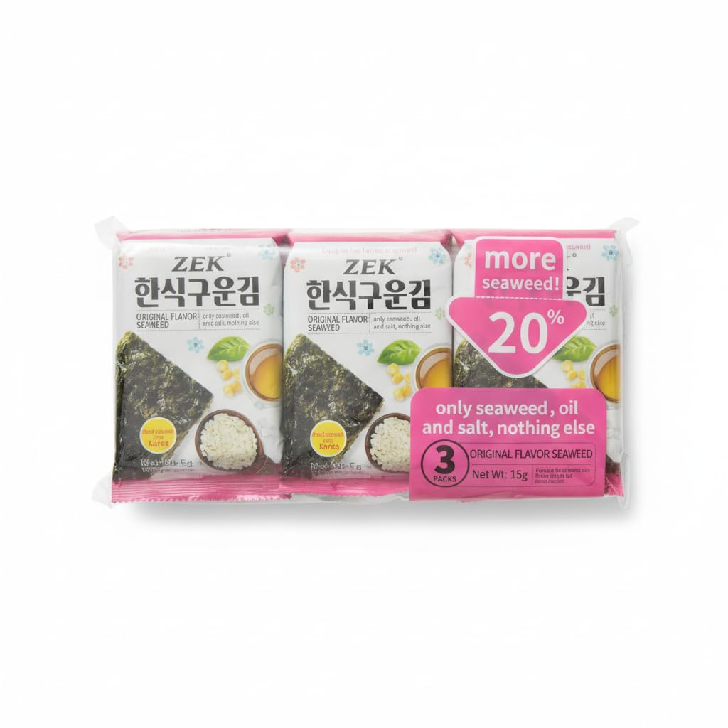 Alga Nori Tostada Sabor Original - Pack de 3 x 5g (15g Total) - Snack de Algas Coreanas Crujientes de Primera Cosecha - Ideal para Sushi, Arroz y Dietas Saludables - Sin Aditivos Artificiales - NEXU
