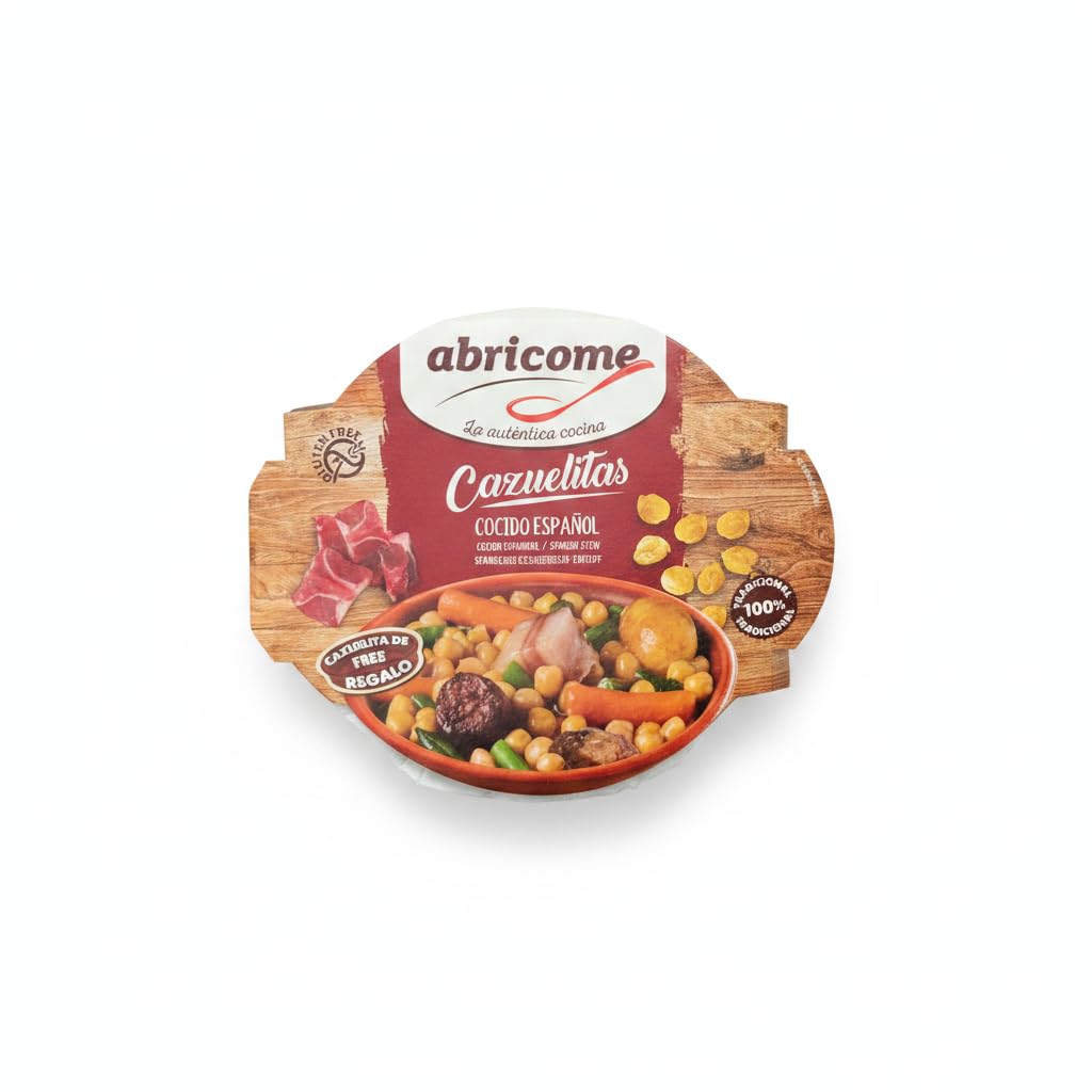 Cocido Español - Plato Preparado Tradicional 415g con Carne de Vacuno y Garbanzos - Sin Gluten - Incluye Cazuelita de Barro de Regalo - Receta Casera Lista en 2 Minutos - NEXU