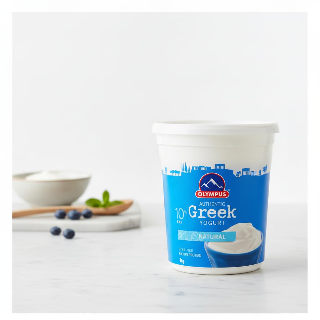 Yogur Griego Auténtico Natural 10% Grasa 1kg - Textura Cremosa - Rico en Proteínas y Sin Azúcares Añadidos - Olympus - Ideal para Recetas Tradicionales - NEXU