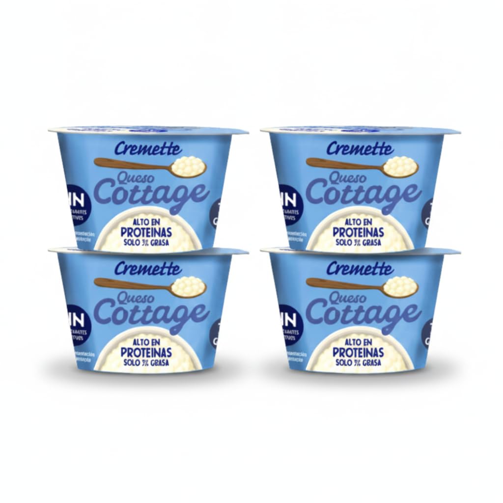Queso Cottage Pack de 4 - Queso Fresco Natural Alto en Proteína y Bajo en Grasa 3% - Sin Conservantes ni Aditivos - Cremette - Ideal para Deportistas y Dietas Saludables - NEXU