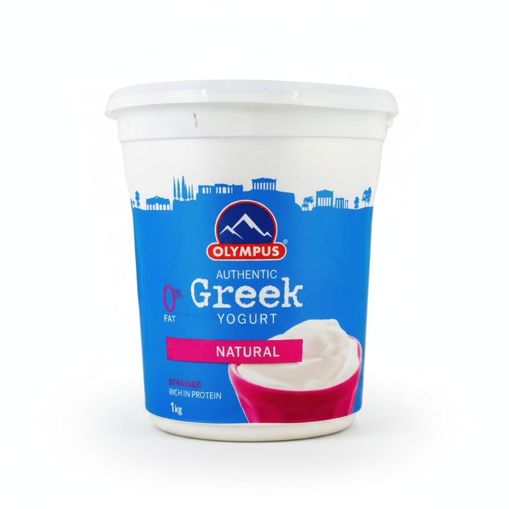 Yogur Griego Auténtico Natural 0% Grasa - 1 kg - Alto en Proteínas (10g/100g) - Sin Azúcares Añadidos y Textura Cremosa - Olympus - Formato Familiar Saludable - NEXU