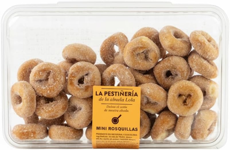Mini Rosquillas - Dulces de Repostería Tradicional con Azúcar, Canela y Limón - Ideales para Desayunos y Meriendas - La Pestiñería de la Abuela Lola - 650g - Pack Formato Familiar en Bandeja - NEXU