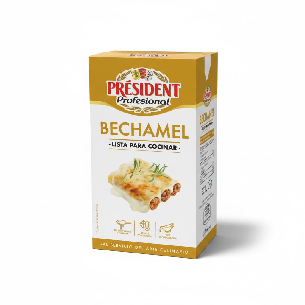 Salsa Bechamel Lista para Cocinar - 1 Litro - Textura Ligera y Cremosa para Lasañas, Canelones y Gratinados - Base Profesional - Président - Para Hostelería y Hogar - NEXU