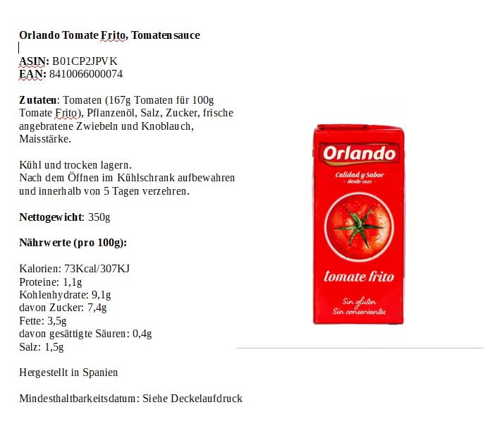 Orlando - Tomate Frito Clásico, Brik 350 g - [pack de 27]