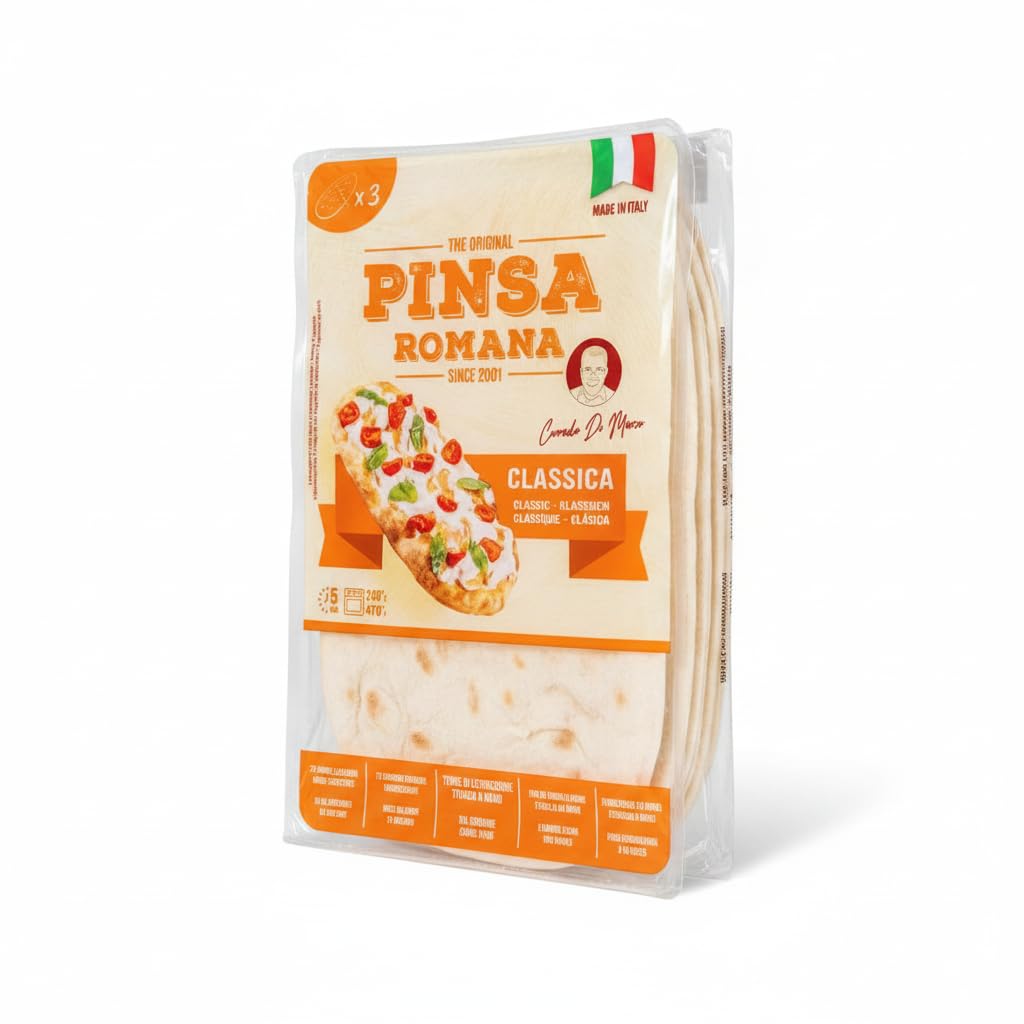Pinsa Romana Classica - Pack de 3 Bases de 230g (690g Total) - Masa de Pizza Artesana Estirada a Mano - Di Marco - Fermentación Lenta 72h - Textura Crujiente y Ligera - Lista en 5 Minutos - NEXU