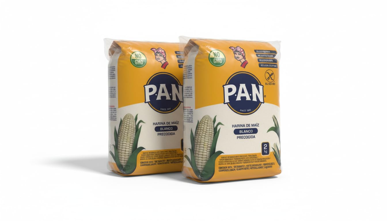 Harina de Maíz Blanco Precocida P,A,N, 100% Puro Maíz Natural, Sin Gluten, Pack de 2 Paquetes de 2kg (Total 4kg) - Ideal para Arepas, Tortillas, Empanadas y Recetas Tradicionales