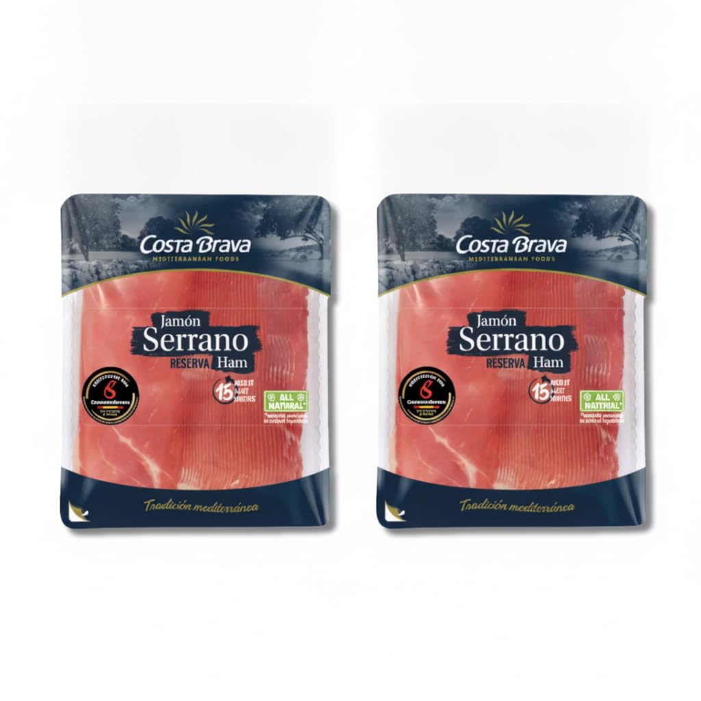 Jamón Serrano Reserva - Pack de 2 x 300g (600g Total) - Curado Mínimo 15 Meses - Selección a Mano ConsorcioSerrano - 100% Natural - Costa -Lonchas Finas para Degustación Gourmet - NEXU
