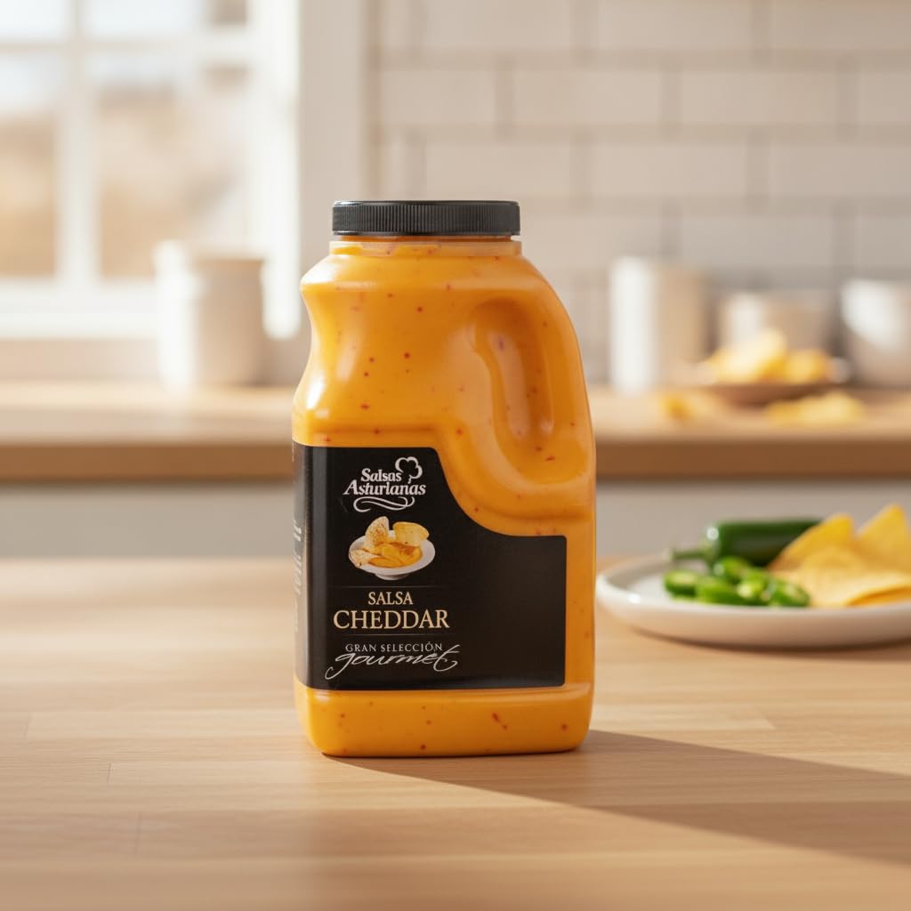 Salsa Cheddar Gran Selección Gourmet - Salsa de Queso para Dipear, Nachos, Patatas y Hamburguesas - Sin Gluten, Apta para Vegetarianos - Formato Familiar 1100g con Asa - NEXU