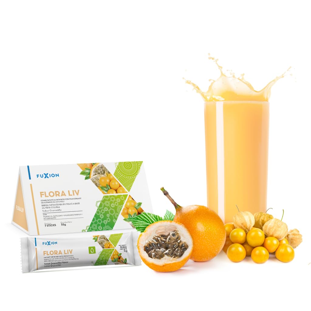 FUXION - Flora LIV – Té Frutal en Polvo | Fibra Prebiótica | Sabor Granadilla Dulce + Aguaymanto | Equilibrio de la Flora Intestinal y Defensas Naturales | MEJOR SALUD DIGESTIVA| 1 Caja con 7 sobres