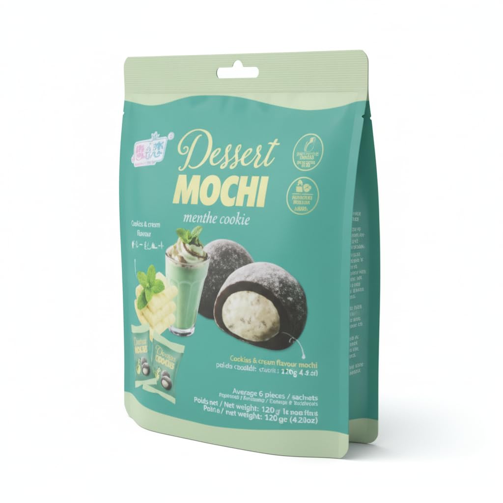 Mochi Relleno de Chocolate, Galleta y Menta 120g - Postre Asiático Tradicional de Taiwán con Textura Masticable - Snack Dulce de Menta y Chocolate - NEXU