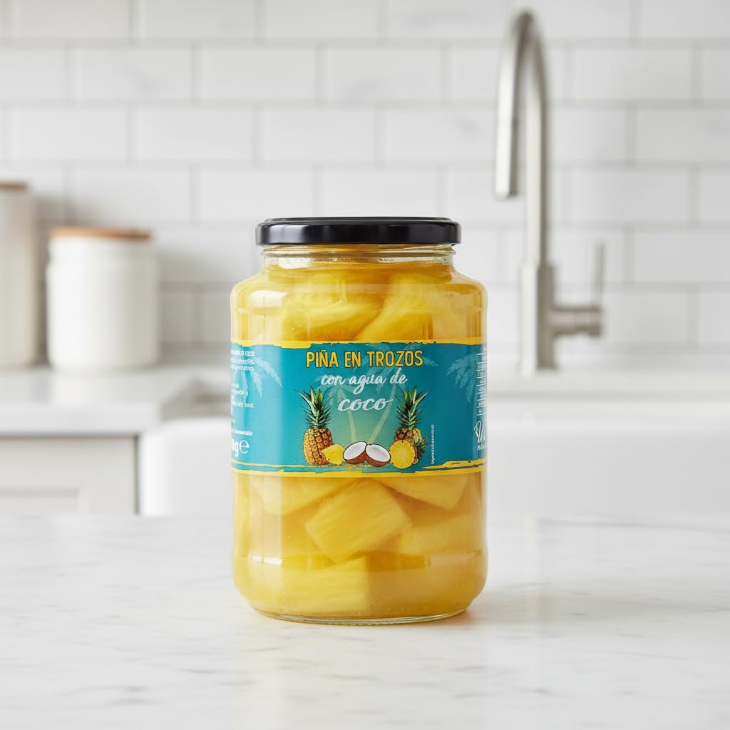 Piña en Trozos con Agua de Coco 1190g - Snack Saludable 100% Natural sin Azúcares Añadidos - Fruta en Tarro de Cristal - We Natural - Ideal para Deportistas y Ensaladas - 69 kcal por 100g - NEXU