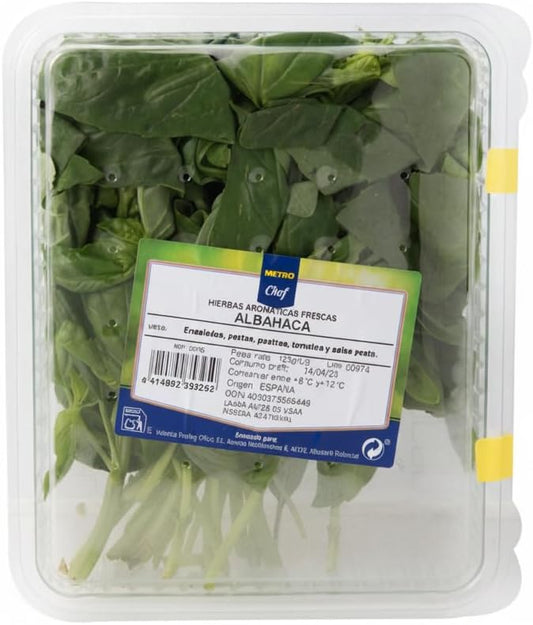 Albahaca Fresca 125g - Hierba Aromática Natural de Origen España para Pesto, Pastas y Ensaladas - Ideal para Cocina Profesional y Doméstica - Metro - NEXU