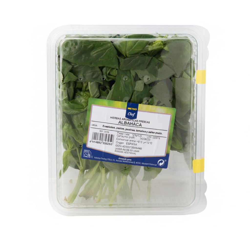 Albahaca Fresca 125g - Hierba Aromática Natural de Origen España para Pesto, Pastas y Ensaladas - Ideal para Cocina Profesional y Doméstica - Metro - NEXU