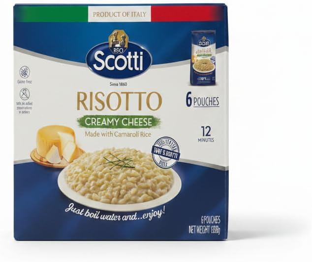 Risotto de Queso Cremoso con Arroz Carnaroli Italiano - Pack Ahorro de 6 Bolsas de 210g c/u total 1260 gr - Riso Scotti - Sin Gluten y Sin Conservantes - Listo en 12 Minutos - NEXU