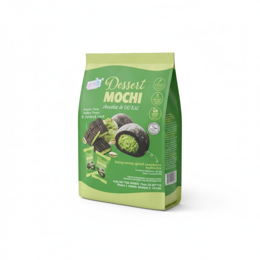 Mochi Sabor Chocolate de Dubái con Pistacho y Kunafa, 120g - Postre Japonés Exótico de Arroz Glutinoso Relleno - Snack Gourmet Inspirado en Tendencias de Dubái - NEXU