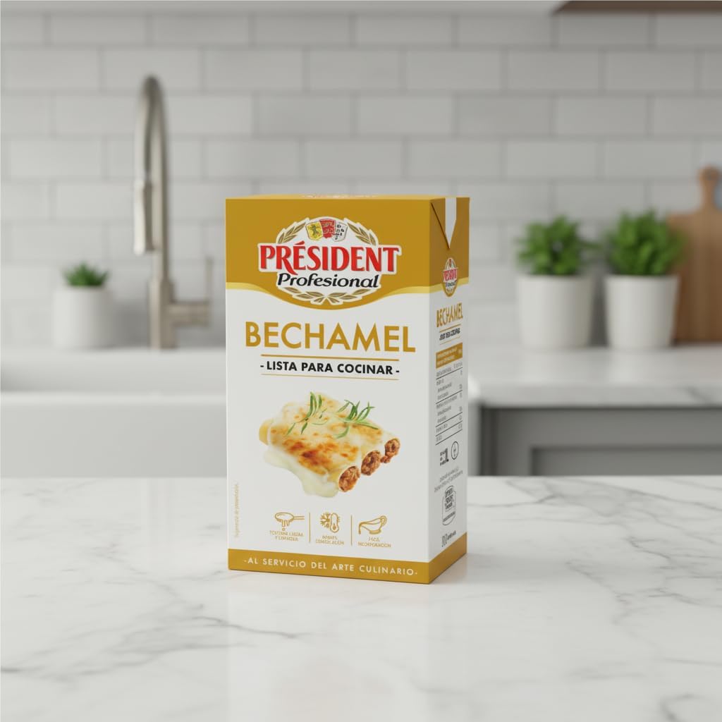 Salsa Bechamel Lista para Cocinar - 1 Litro - Textura Ligera y Cremosa para Lasañas, Canelones y Gratinados - Base Profesional - Président - Para Hostelería y Hogar - NEXU