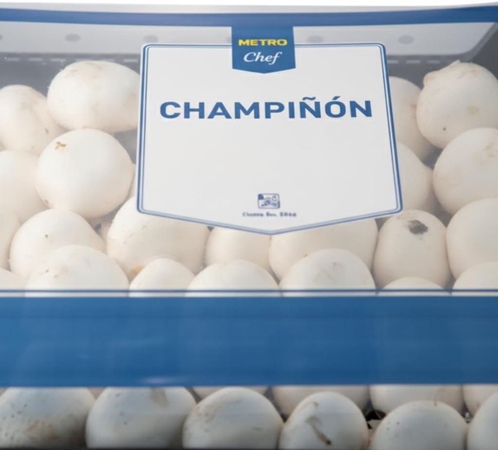 Champiñones Frescos Enteros, Caja de 2,5 kg - Champiñones de Carne Firme y Tamaño Homogéneo - Ideales para Rellenar, Saltear y Guarniciones - METRO - Formato Ahorro Hostelería -NEXU
