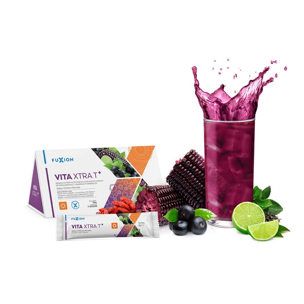 Vita XTRA T – Bebida Instantánea de Maíz Morado con Té Verde, Açaí, Cordyceps, Goji, Maca y Ginseng | Energía Natural y Antioxidantes | 1 Caja con 7 Sticks | Sabor A Maíz Morado