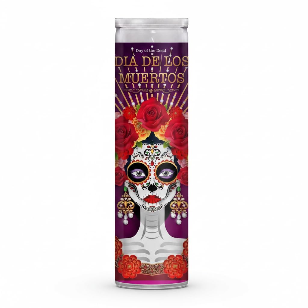 Vela Temática Día de los Muertos - Diseño Edición Especial Catrina en Vaso de Cristal Cilíndrico - Decoración para Altar de Ofrenda, Halloween y Hogar - Vela con Motivos de Calaveras y Flores - NEXU