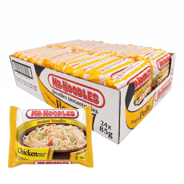Fideos Instantáneos Sabor Pollo - Pack Ahorro de 24 Unidades x 85g - Ramen de Preparación Rápida en 3 Minutos - Mr. Noodles - Formato Familiar Ideal para Comidas y Meriendas - NEXU