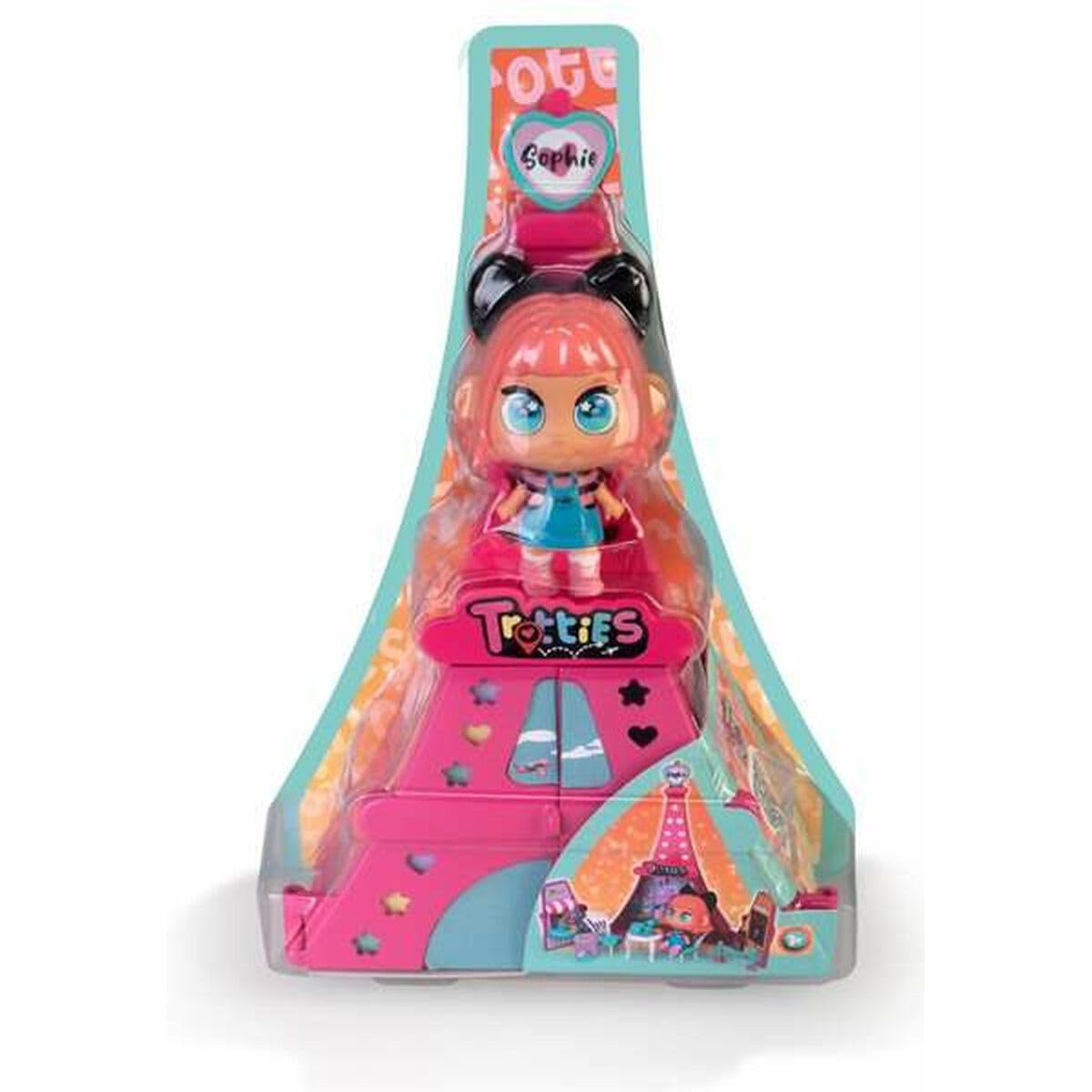 Trotties - Mini Sophie in Paris, Set de Juguete con Torre Eiffel Rosa, 1 Mini muñeca y Muchos Accesorios, con 3 escenarios y Pegatinas para Decorar, Regalo + 3 años, Famosa (TFT07000)