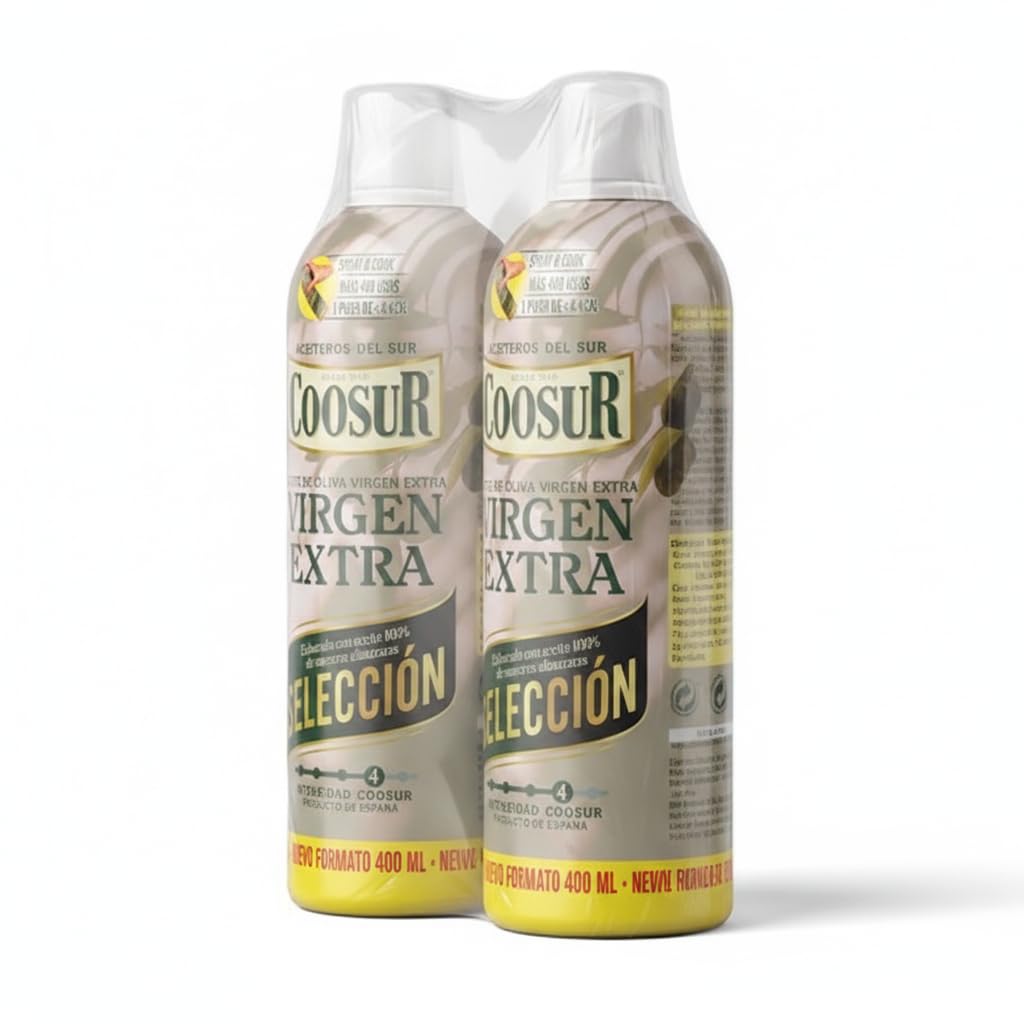 Aceite de Oliva Virgen Extra Selección - Pack 2 x 400ml (800ml Total) - Spray de Cocina AOVE 100% para Freidora de Aire, Plancha y Ensaladas - Rico en Vitamina E - NEXU