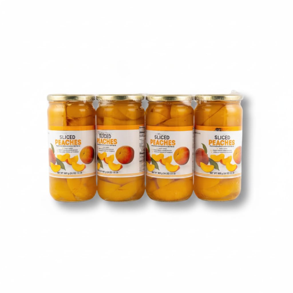 Melocotón en Gajos en Almíbar Extra Ligero - Variedad Yellow Cling Categoría Extra, Pack de 4 Botes de Cristal x 680g (Peso Neto Total 2.72kg), Alto en Vitamina C - NEXU