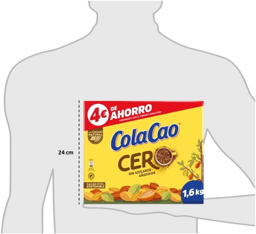 ColaCao Cacao Soluble, 0% Azúcares Añadidos, 1.6kg