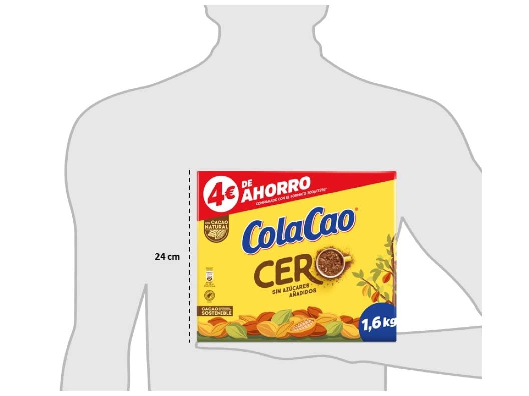 ColaCao Cacao Soluble, 0% Azúcares Añadidos, 1.6kg
